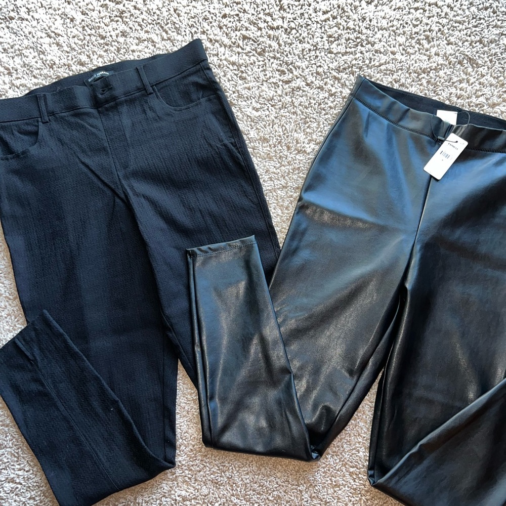 Express Black Faux Leather Leggings & Mario Serrani skinny pants